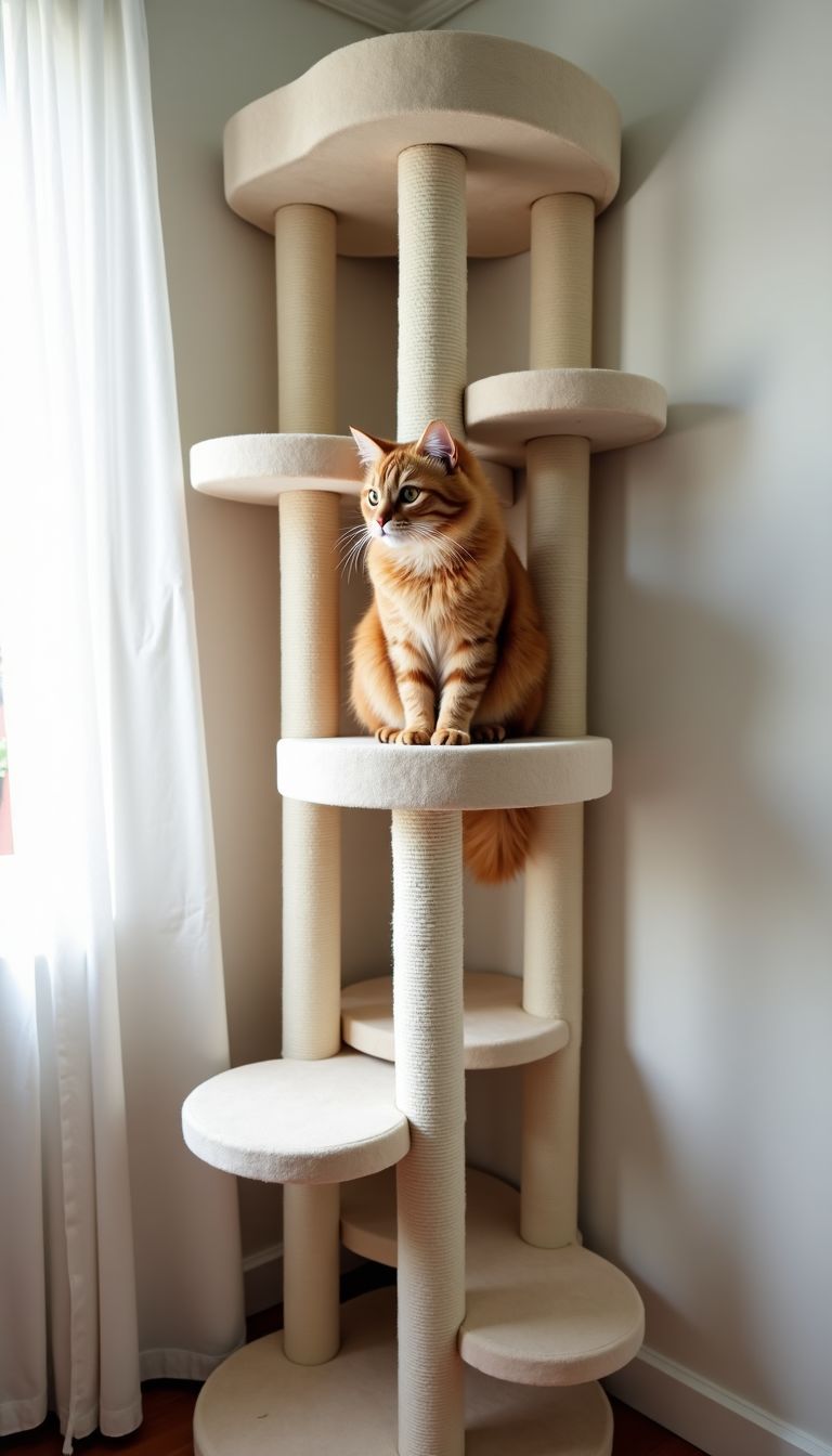 A cat climbs a cozy, stylish cat climbing wall in a home. A cat climbs a cozy, stylish cat climbing wall in a home.