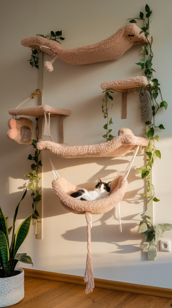 pink wall hammock for cat