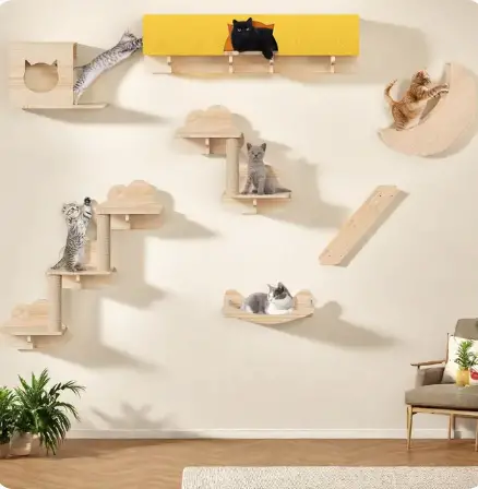Pine Wall Mounted Cat Tree Set of 13