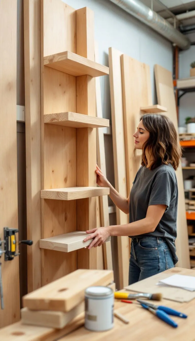 A woman is shopping for wood and tools at a hardware store.