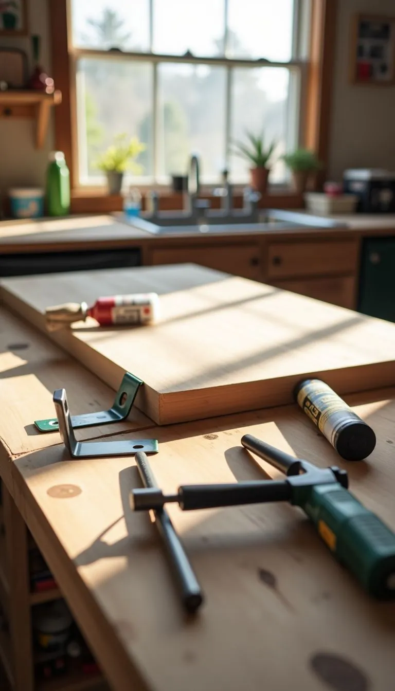A well-organized DIY workspace with tools and materials for a home improvement project.