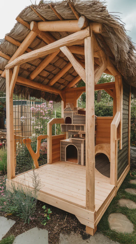Natural Wood Catio with Rustic Charm