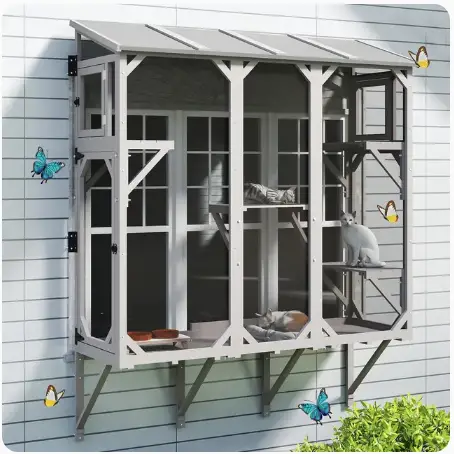 Wooden Window Catio for Indoor Cats