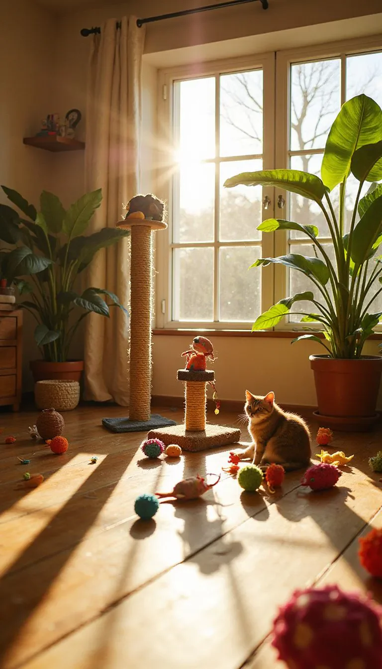 Include scratching posts and toys in cat room