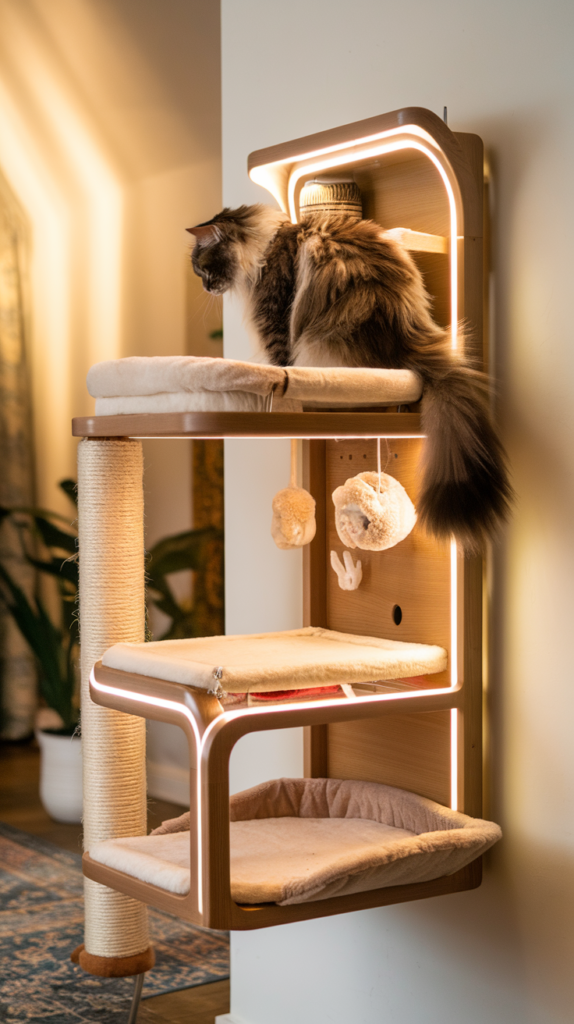 multi level cat's wall-mount bed with integrated LED lighting