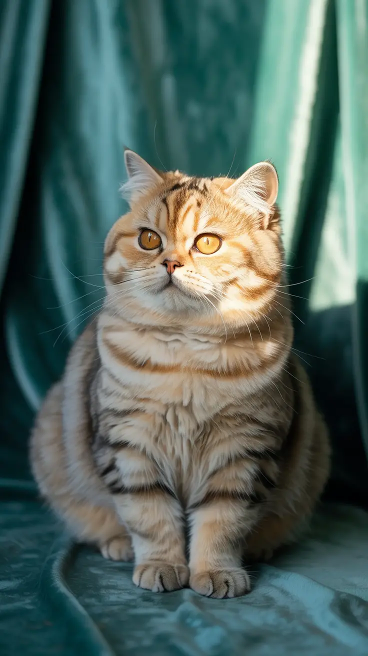 Close-up of a  Golden Chinchilla British Shorthair cat with plush fur