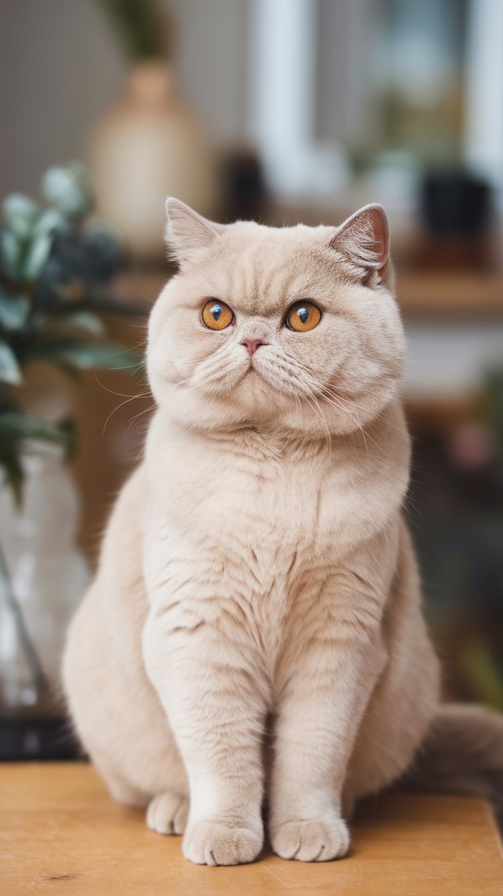A Cream British Shorthair cat sitting gracefully