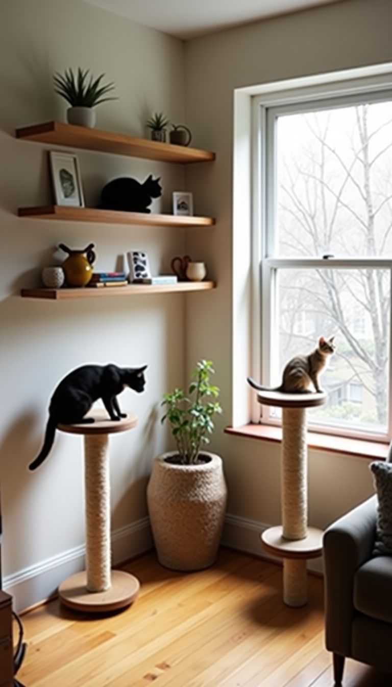 A cozy studio apartment with ample storage and play space for pets.