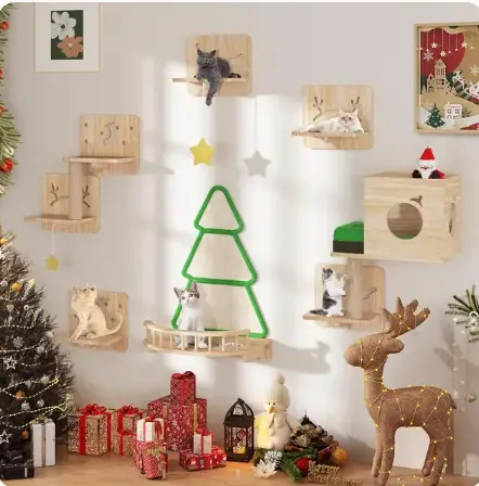 Christmas Solid Wood Cat Wall Shelves