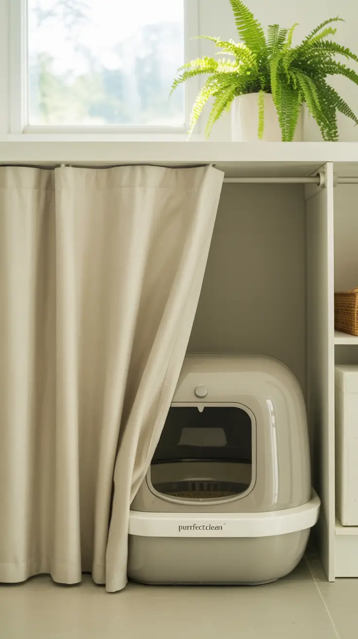 DIY table skirts for hidden litter boxes for laundry room