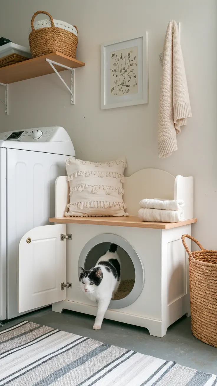 cat liiter box cabinet Benches with hidden litter compartments