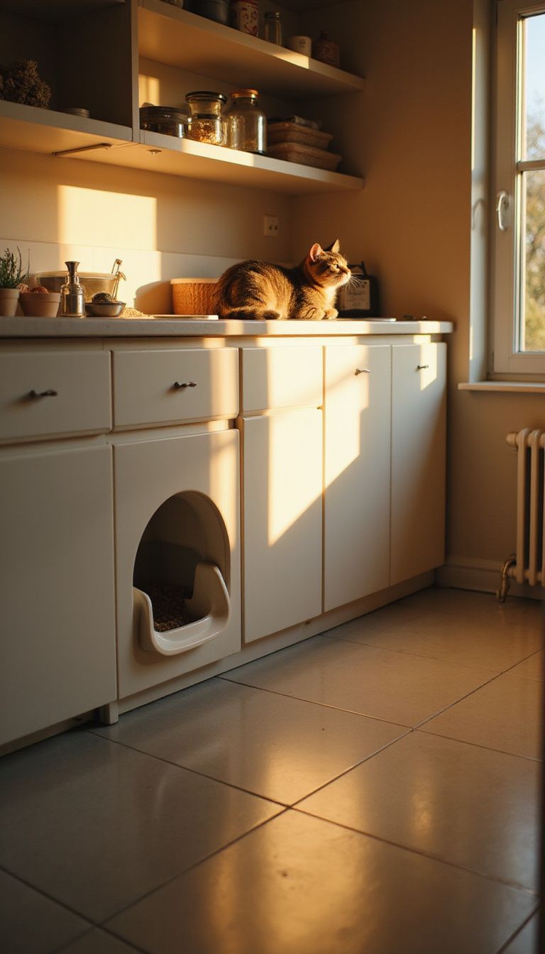 Multi-purpose furniture saves space and keeps your cat's litter box
