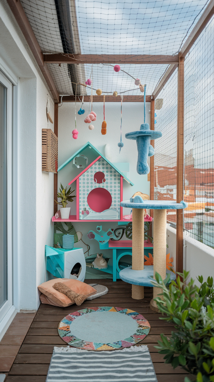 Adding Interactive Features for your balcony catio for your cat Mental Stimulation