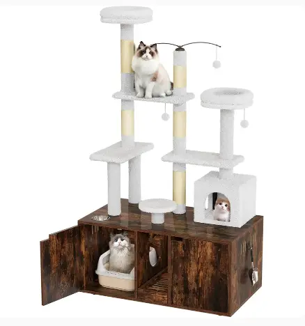 Cat Tree with Double Cat Litter Box Enclosure copy