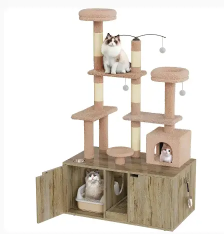 Cat Tree with Double Cat Litter Box Enclosure