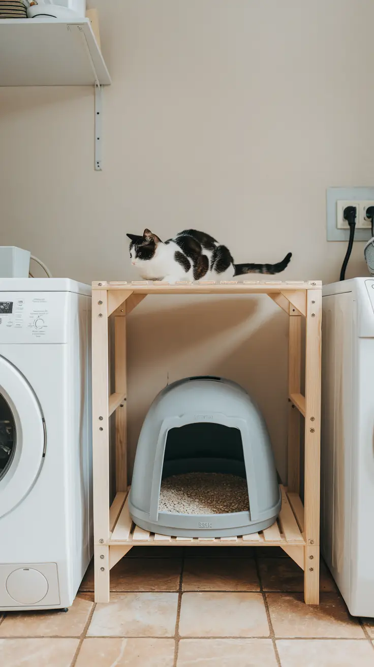 Elevated Shelf for Litter Box Placement for cats in laundry room