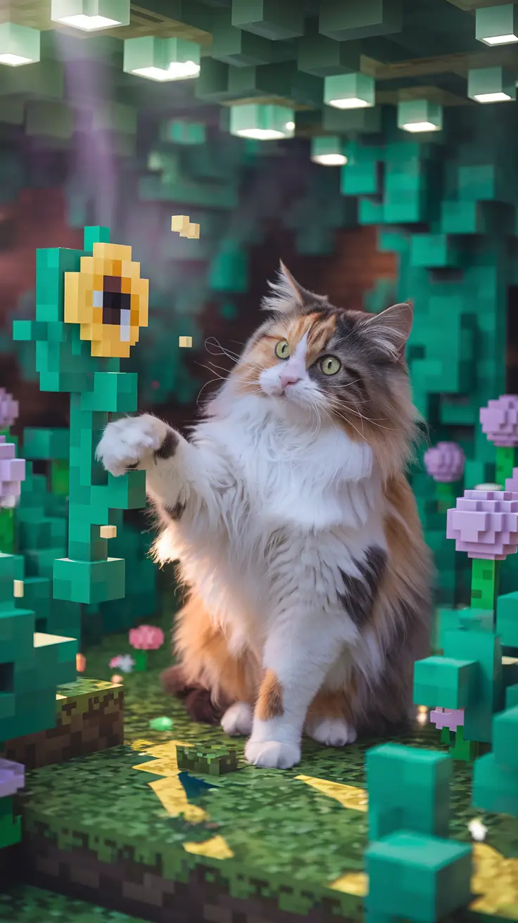 Minecraft-style cat garden