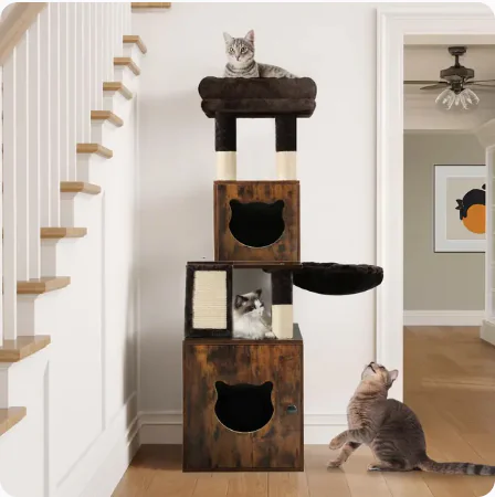 Modern Cat Tree with Litter Box Enclosure