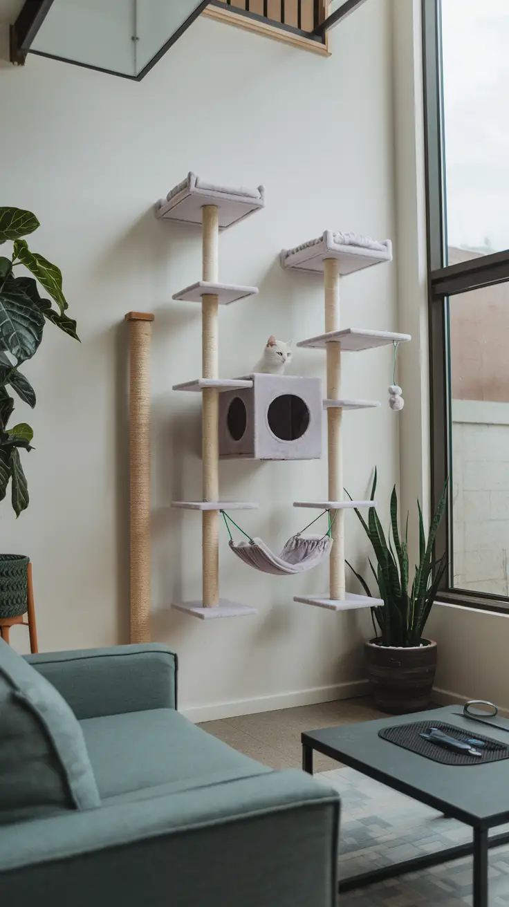Space-saving wall-mounted cat tree design