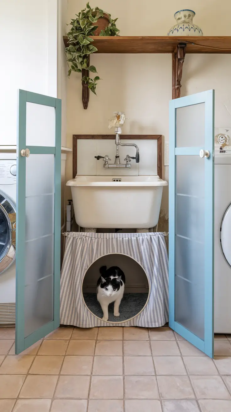 Under-Sink Litter Box with a Skirted Cover