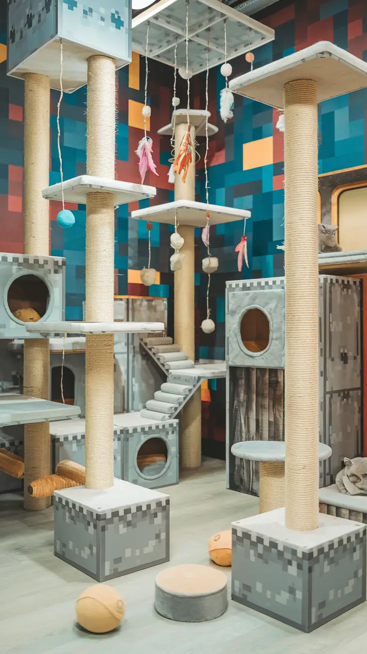 interactive Play Area with Toys
for cats with Minecraft style