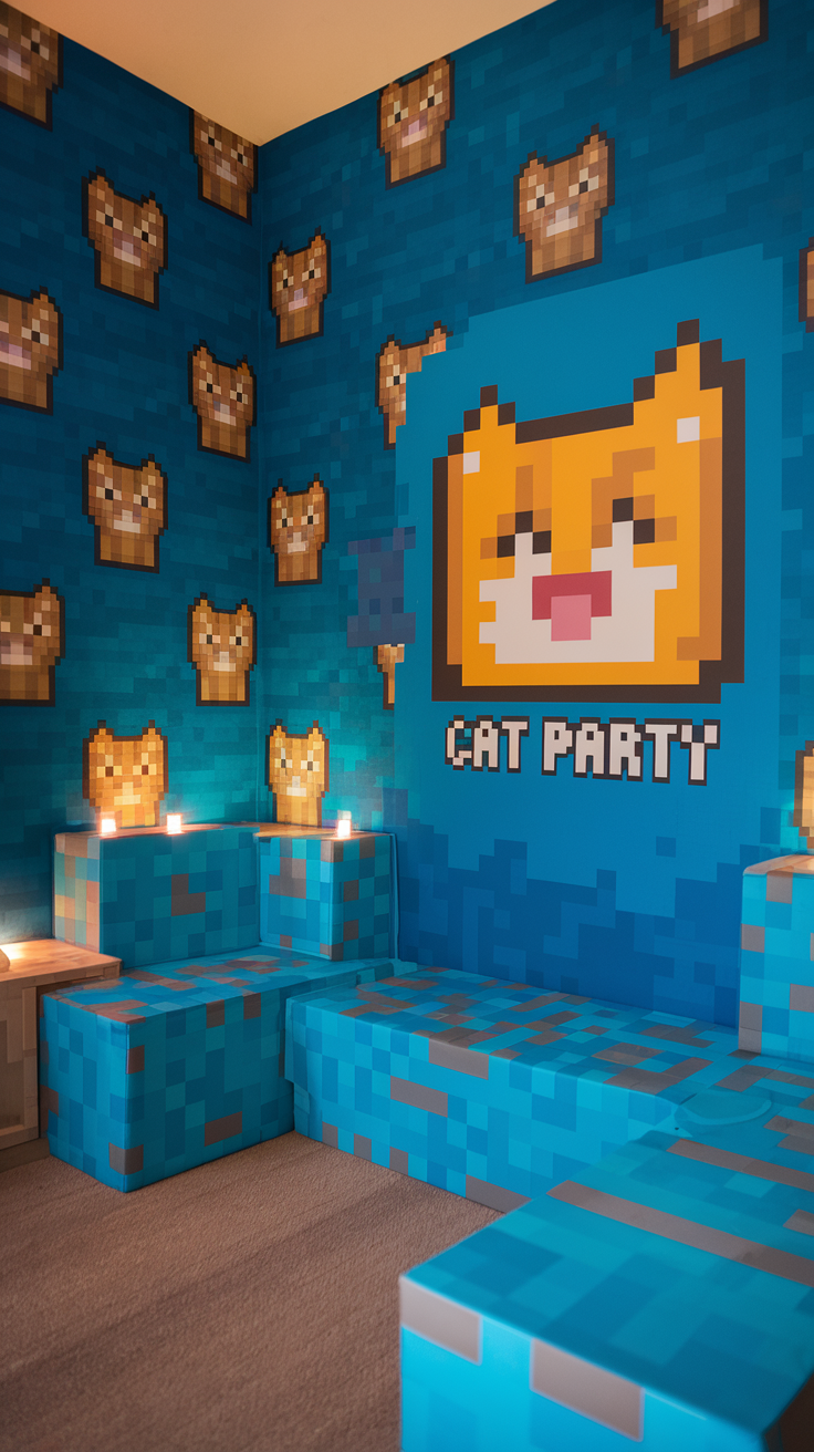 Cat-Themed Wall Art and Decor
In a cat room with Minecraft style