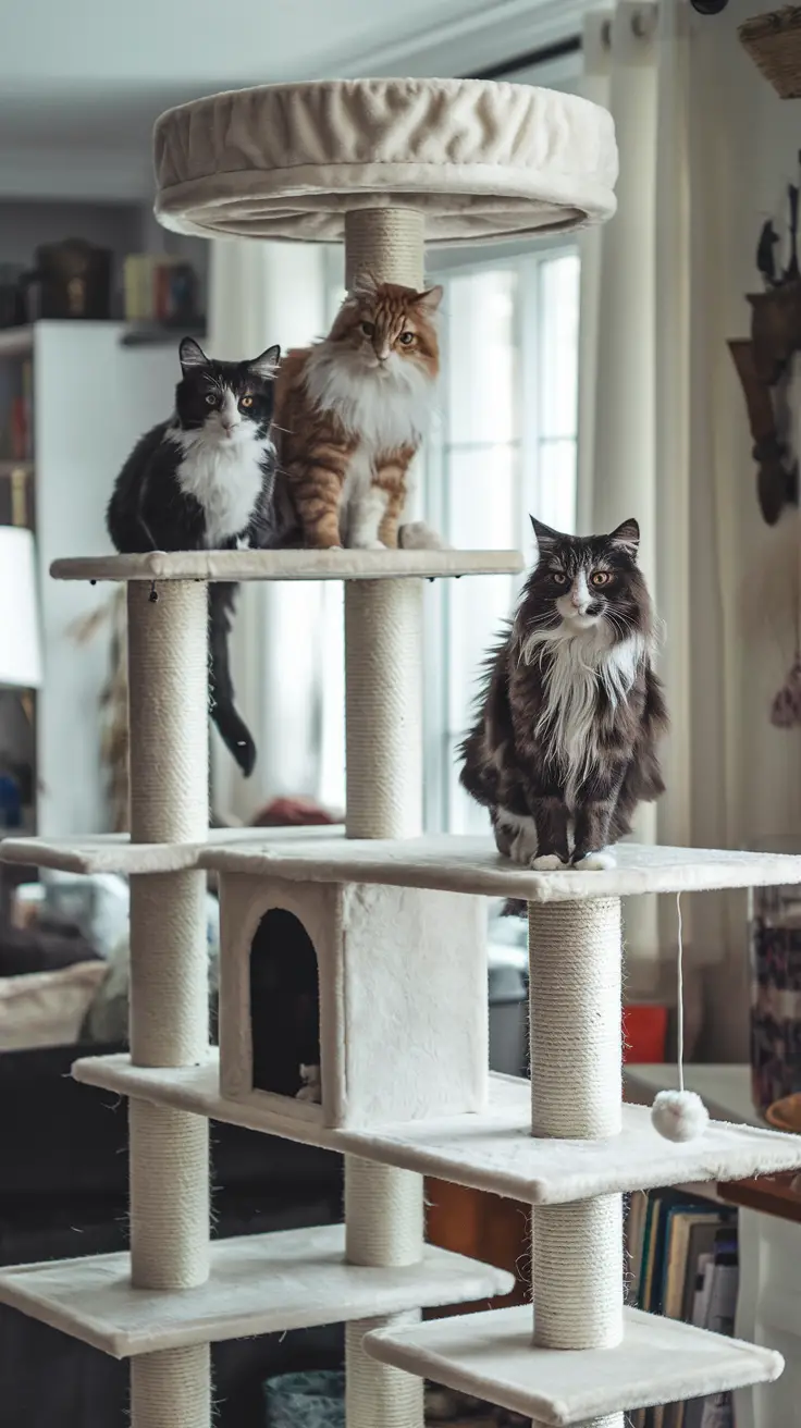 multi-cat household with a cat tree