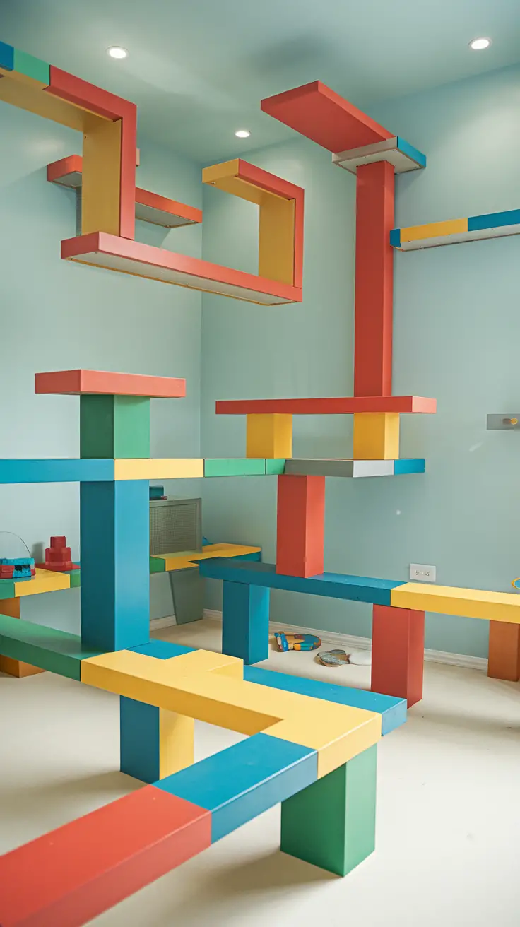 shelves and walkways for cats in Minecraft style