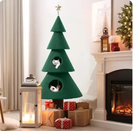 60 Christmas Cat Tree with 2-Storey Cat House