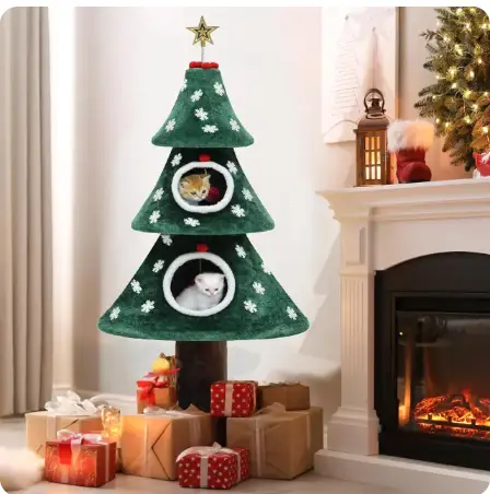 Christmas Cat Tree with 2 Cat Houses
