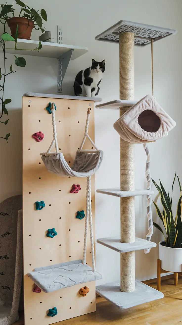 How can I add hammocks or bridges to the climbing wall