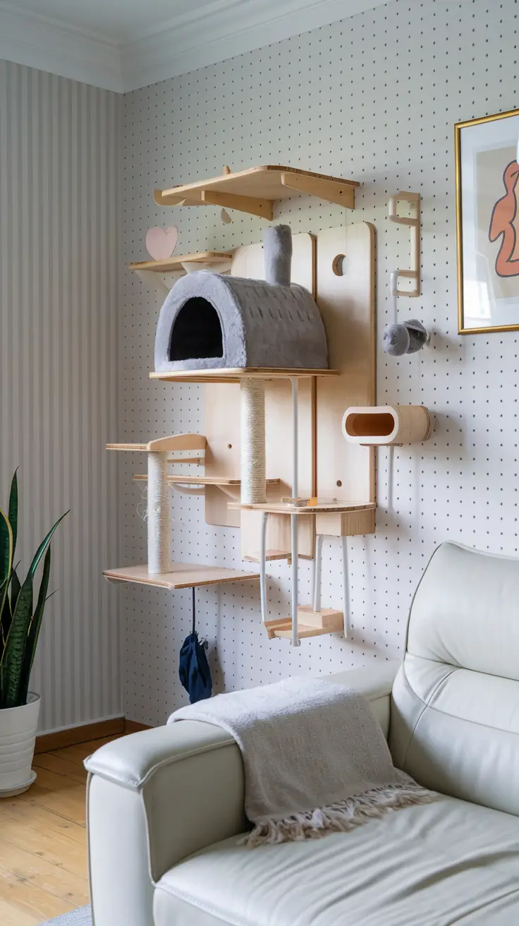 How should I space and height the shelves for my cat’s climbing?