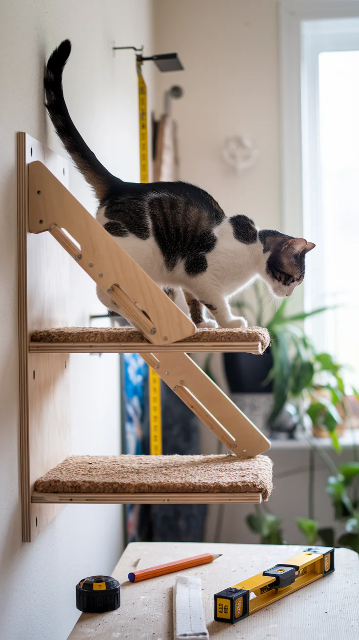 What materials do I need to build shelves for my cat?