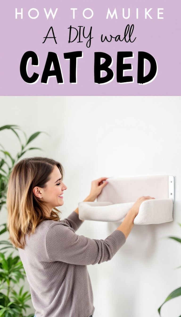 A woman builds a DIY wall cat bed in a cozy home.