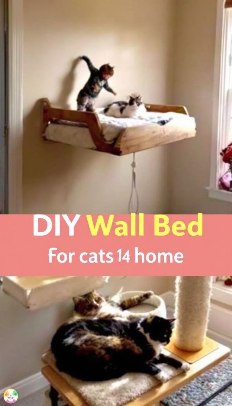 A cozy living room with DIY wall bed for cats.