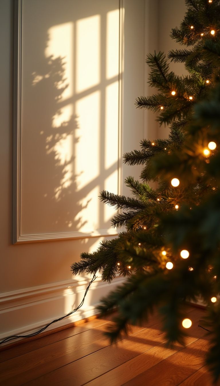 A beautifully decorated Christmas tree amidst meticulously organized wiring and decor.