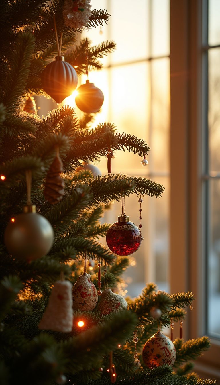 Close-up of a beautifully decorated Christmas tree radiating holiday cheer.