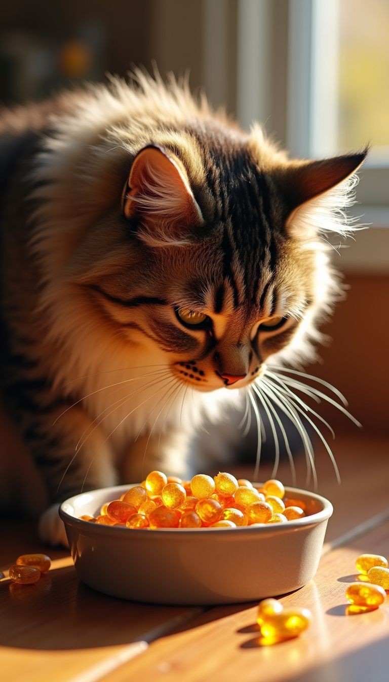 Tabby cat enjoying a bowl of fish-based wet food. Tabby cat enjoying a bowl of fish-based wet food.