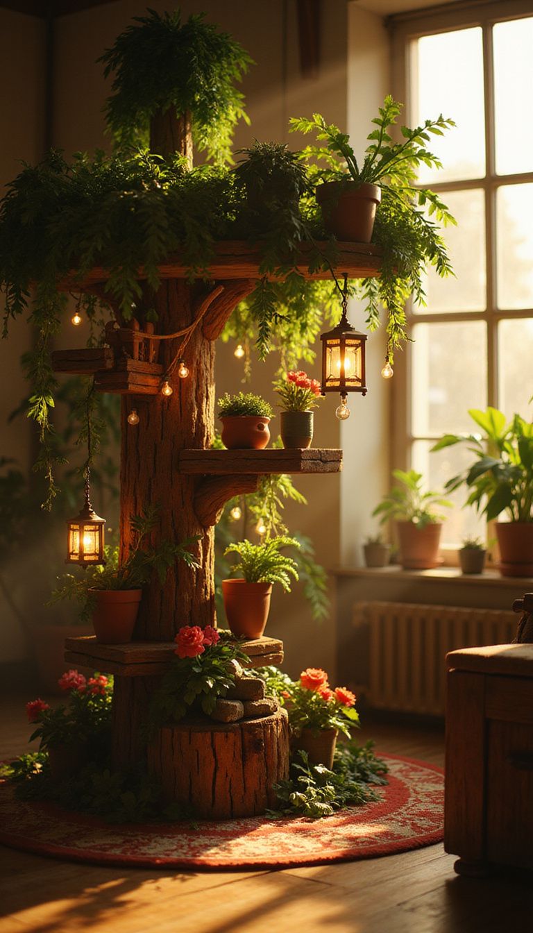 A cozy Minecraft cat tree adorned with vibrant flowers and rustic decor. A cozy Minecraft cat tree adorned with vibrant flowers and rustic decor.