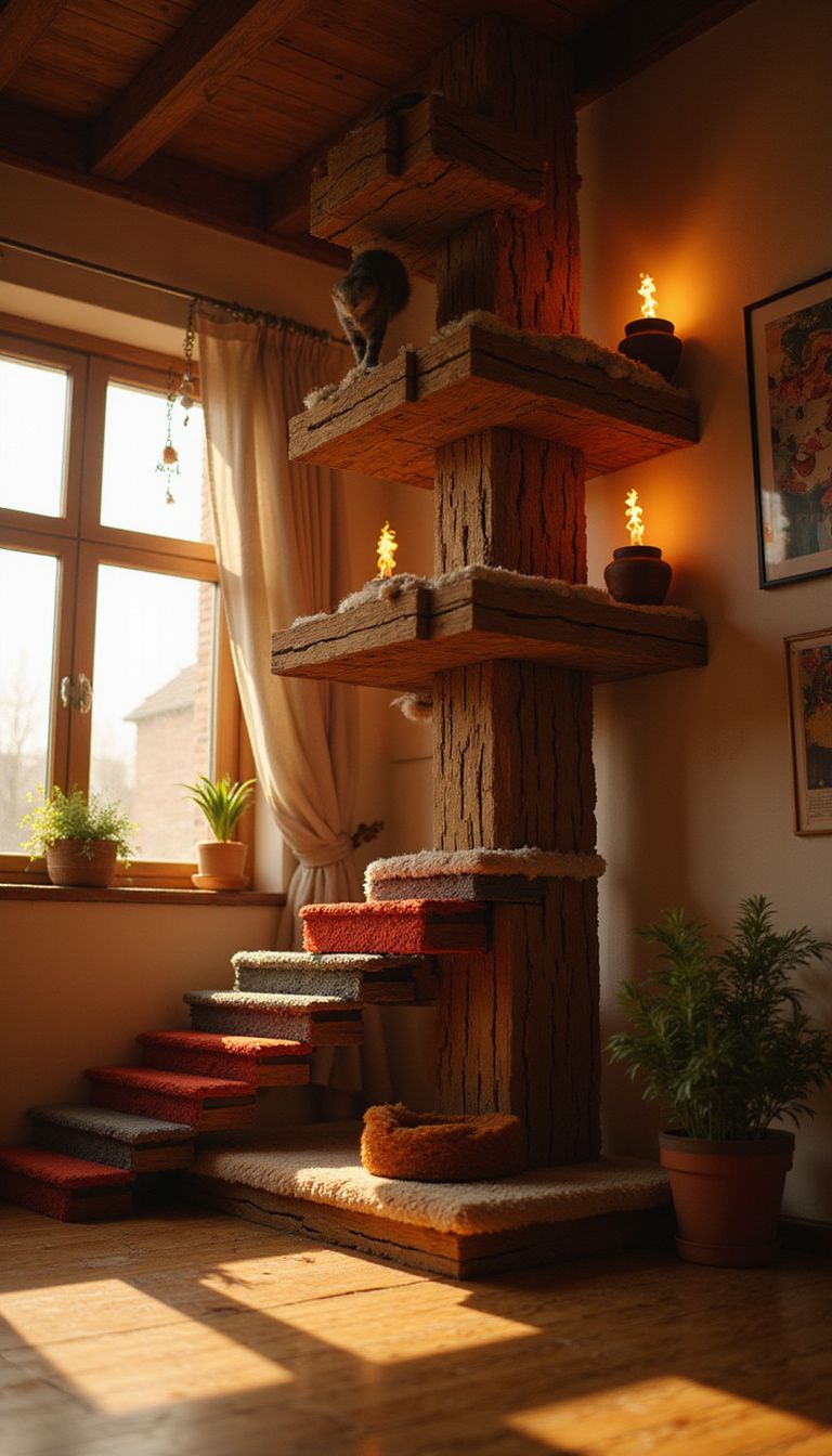 A beautifully crafted Minecraft cat tree stands majestically, inviting exploration. A beautifully crafted Minecraft cat tree stands majestically, inviting exploration.