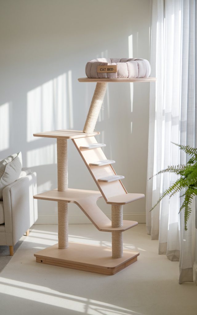 A woman creates a modern and playful climbing space for her cat. Easy-DIY-Cat-Wall-Climber-Ideas1