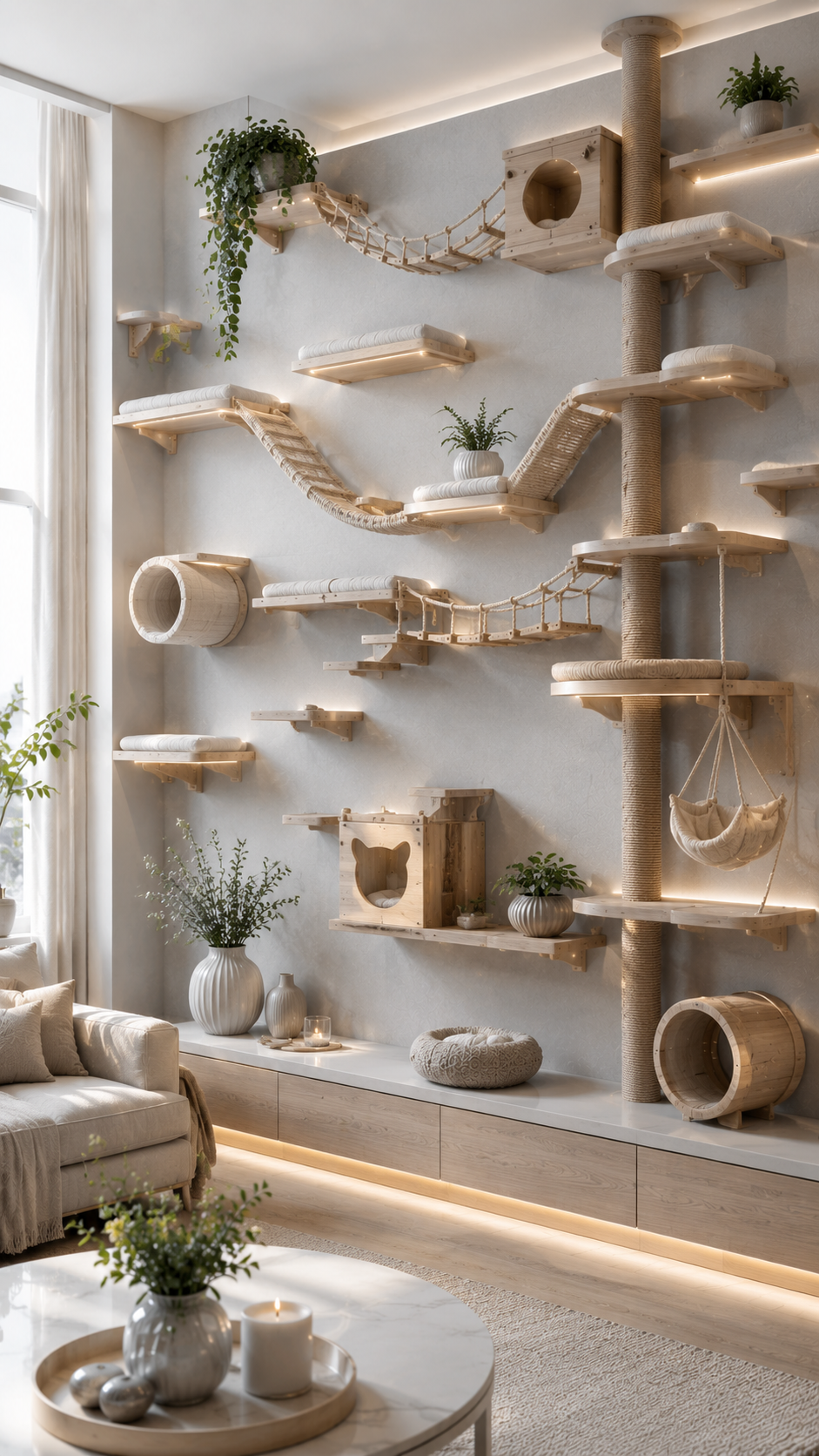 Minimalist cat playground in modern home
