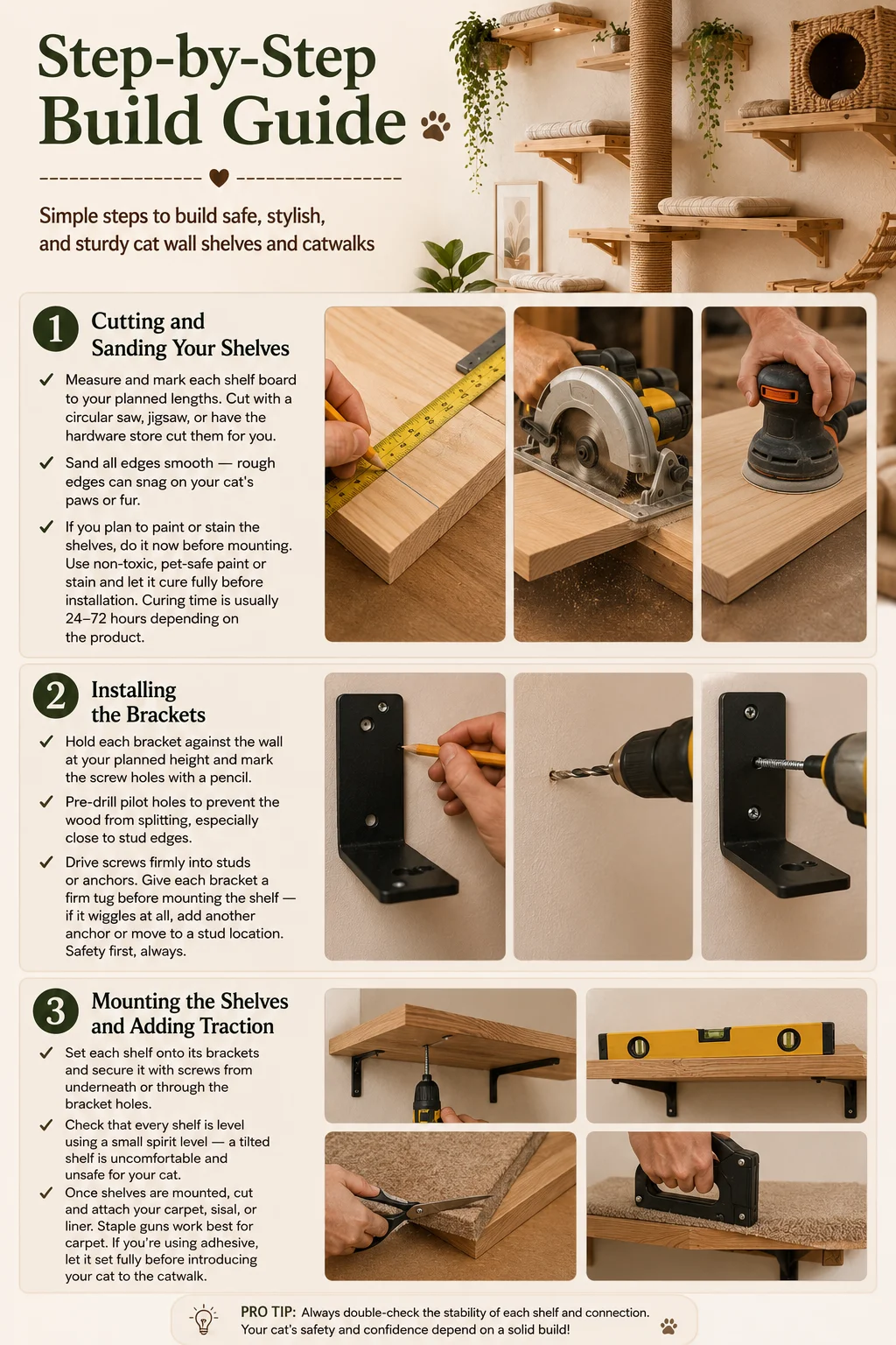 step by step to Build DIY Cat Wall Shelves and Catwalks