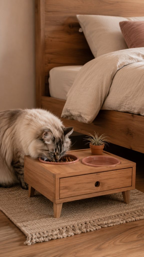 cat food station for Bedroom Feeding Nook