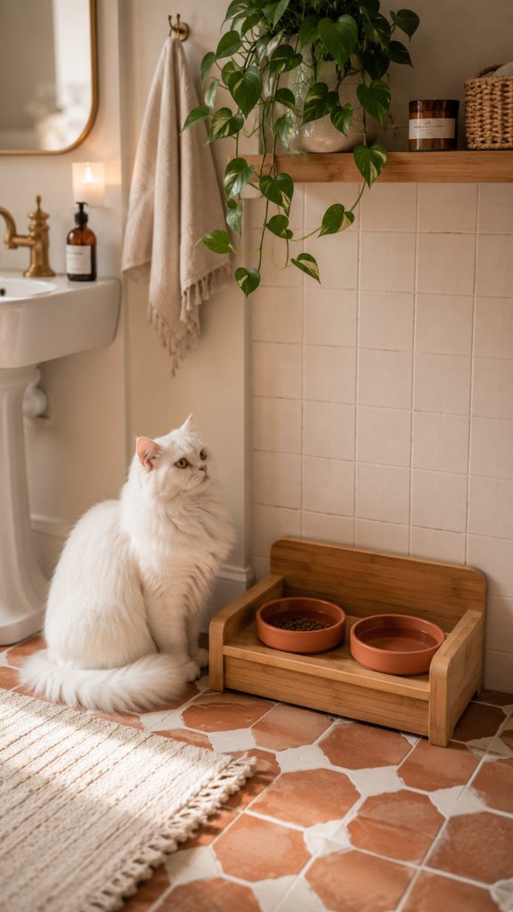 cat food station small space for Bathroom Corner Nook