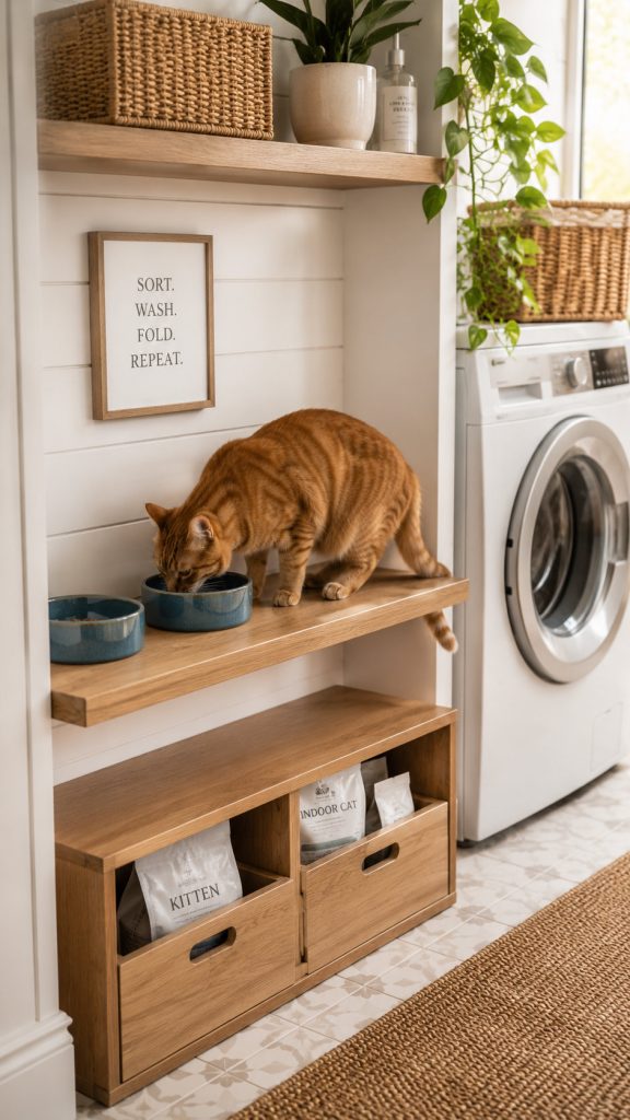Laundry Room Setup for cat food station dog proof